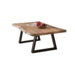 LIZARD-W Slim Τραπέζι Σαλονιού Καθιστικού, Μέταλλο Βαφή Μαύρο, Ξύλο Ακακία Φυσικό 115x65x40cm Solid Wood 25mm - Image 2