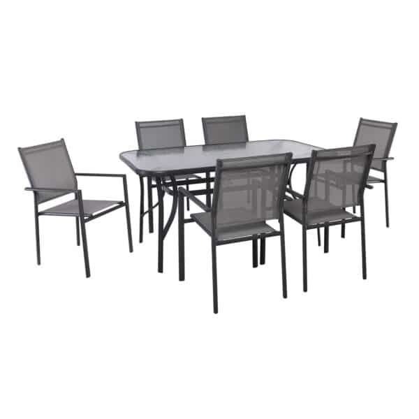 LANSON - RIO Set Τραπεζαρία Μέταλλο Ανθρακί, Textilene Γκρι: Τραπέζι + 6 Πολυθρόνες Table:150x90x71 Chair:55x55x86 - Image 4