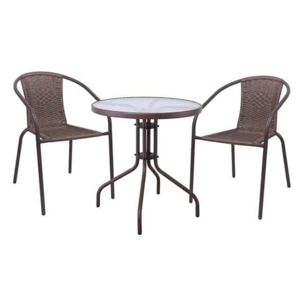 BALENO-W Set Κήπου - Βεράντας: Τραπέζι + 2 Πολυθρόνες Μέταλλο Καφέ - Wicker Brown Table:Φ60x70 Armchair:52x60x72 - Image 4