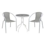 BALENO-W Set Κήπου - Βεράντας: Τραπέζι + 2 Πολυθρόνες Μέταλλο Άσπρο, Wicker Beige Table:Φ60x70 Armchair:52x60x72 - Image 4