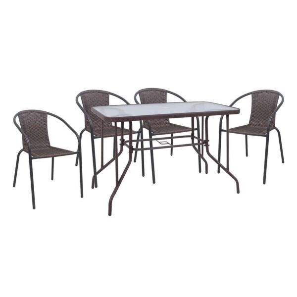 BALENO-W Set Τραπεζαρία Κήπου: Τραπέζι + 4 Πολυθρόνες Μέταλλο Καφέ, Wicker Brown Table:110x60x71 Seat:52x60x72 - Image 4