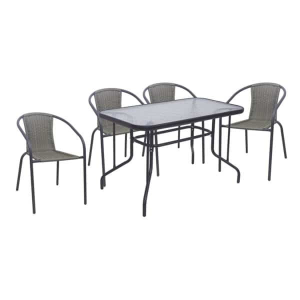 BALENO-W Set Τραπεζαρία Κήπου: Τραπέζι + 4 Πολυθρόνες Μέταλλο Ανθρακί, Wicker Mixed Grey Table:110x60x71 Seat:52x60x72 - Image 4