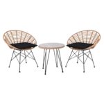 SALSA Coral Coffee Set Κήπου Μέταλλο Μαύρο - Γυαλί - Wicker Φυσικό: Τραπεζάκι+2 Πολυθρόνες TableΦ52x53 Armchair72x62x81cm - Image 4