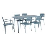 BRIO Slat Set Τραπεζαρία Κήπου -Βεράντας (6+1), Μέταλλο Βαφή Sandy Blue 5415C 160x90x73 - chair 57x58x84cm - Image 4