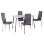 JETTA-DATUM Τραπεζαρία Κουζίνας Χρώμιο, Τραπέζι Mdf Άσπρο + 4 Καρέκλες Velure Γκρι Table:120x80x75 Chair:40x50x95 - Image 4