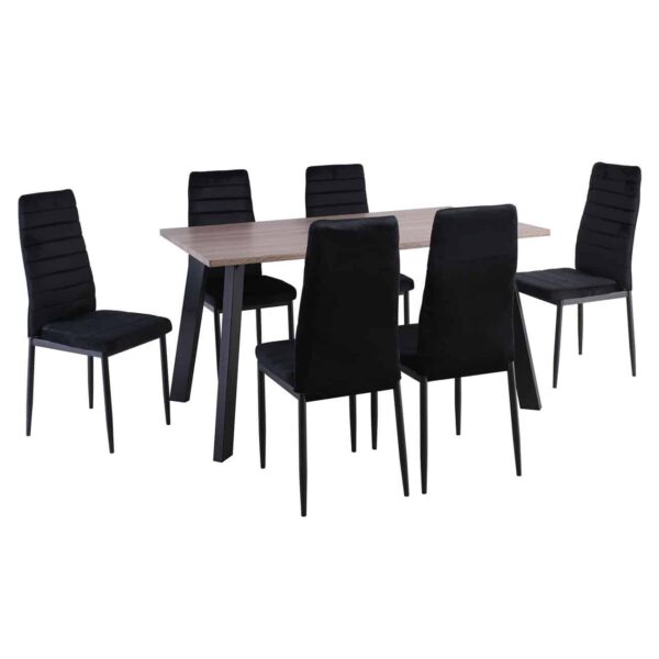 JETTA-BAXTER Τραπεζαρία Μέταλλ ο Βαφή Μαύρο, Τραπέζι Sonoma Oak + 6 Καρέκλες Velure Μαύρο Table:140x80x75 Chair:40x50x95 - Image 4
