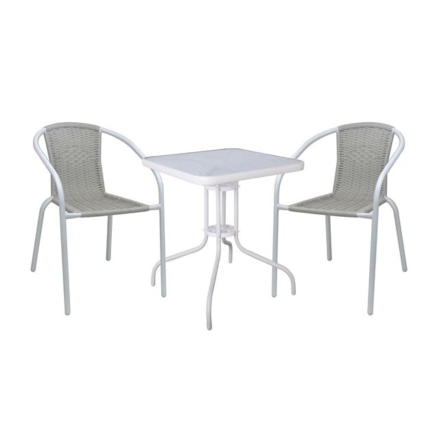 e-00026474-enlarge BALENO-W Set Κήπου - Βεράντας: Τραπέζι + 2 Πολυθρόνες Μέταλλο Άσπρο, Wicker Beige Table:70x70x70 Seat:52x60x72 - Image 1