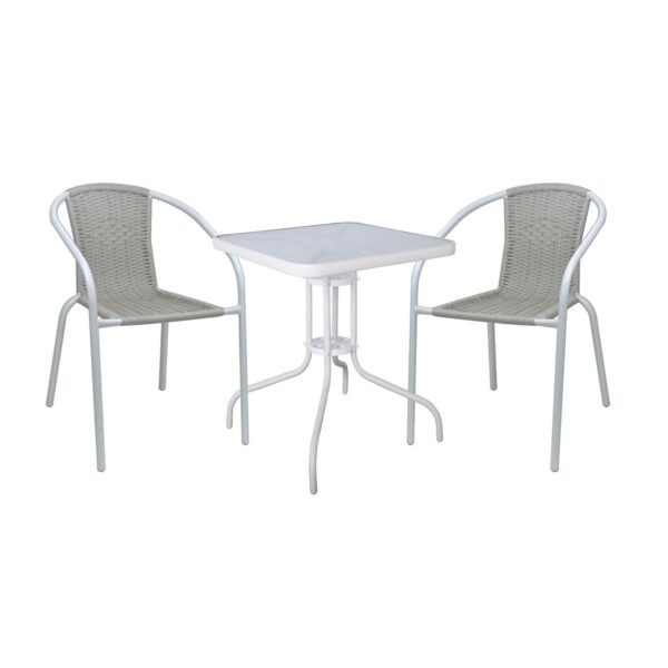 BALENO-W Set Κήπου - Βεράντας: Τραπέζι + 2 Πολυθρόνες Μέταλλο Άσπρο, Wicker Beige Table:70x70x70 Seat:52x60x72 - Image 3