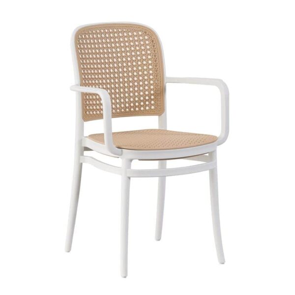 FLORENCE Πολυθρόνα PP Άσπρο, PP Rattan Μπεζ, Στοιβαζόμενη 54x54x84cm - Image 7