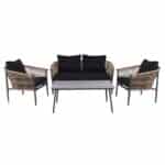 GASBA Set Σαλόνι Κήπου 4τεμ, Alu Ανθρακί, Rope Wicker Φυσικό, Μαξιλάρια Σκούρο Γκρι 2 Πολυθρ+1 Καναπ+1 Τραπεζάκι - Image 4