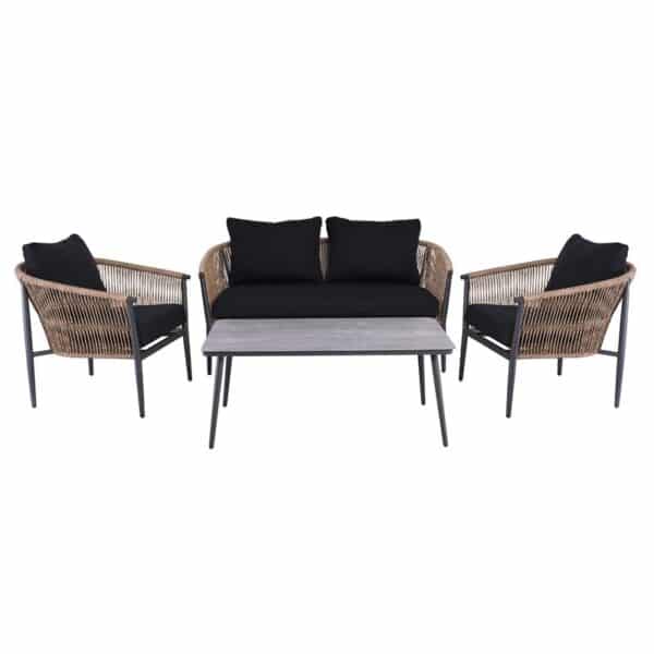 GASBA Set Σαλόνι Κήπου 4τεμ, Alu Ανθρακί, Rope Wicker Φυσικό, Μαξιλάρια Σκούρο Γκρι 2 Πολυθρ+1 Καναπ+1 Τραπεζάκι - Image 4