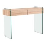 GLASSER Wood Κονσόλα Διάφανο Γυαλί 12mm - με Συρτάρια Απόχρωση Δρυς 110x40x76cm - Image 3