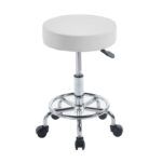 GLORY Σκαμπό με υποπόδιο, Βάση Χρώμιο, PU Άσπρο, Περιστρεφόμενο, Τροχήλατο Φ35 H.47/61cm - Image 3