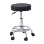 GLORY Σκαμπό με υποπόδιο, Βάση Χρώμιο, PU Μαύρο, Περιστρεφόμενο, Τροχήλατο Φ35 H.47/61cm - Image 3