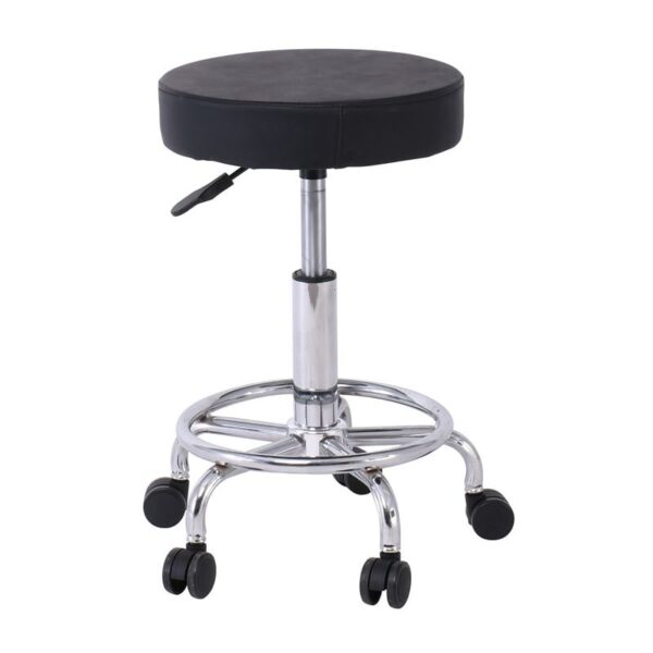 GLORY Σκαμπό με υποπόδιο, Βάση Χρώμιο, PU Μαύρο, Περιστρεφόμενο, Τροχήλατο Φ35 H.47/61cm - Image 3