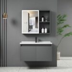 IDEA-1 Set Έπιπλο Κρεμαστό Μπάνιου Γκρι, Καθρέπτης LED + Πάγκος με Νιπτήρα και Μπαταρία Up:55x11x60cm Down:60x47x45cm - Image 3