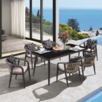 JARDIN Τραπεζαρία ALU Ανθρακί, HPL Μαύρο, Rope Μπεζ: Τραπέζι + 6 Πολυθρόνες με Μαξιλάρια Table:180x90x75 Chair:63x62x77 - Image 3