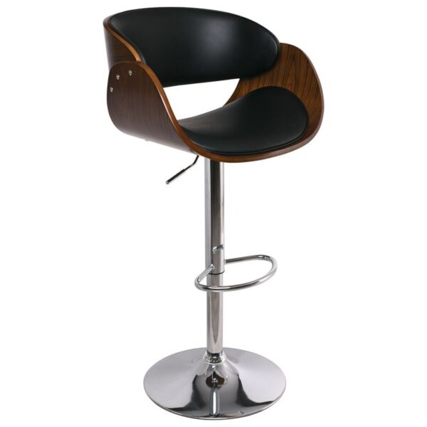 JOY Σκαμπό BAR με Πλάτη, Βάση Χρώμιο, Καρυδί - PU Μαύρο, Ρυθμιζόμενο Ύψος 58x51x62/92-83/113cm - Image 7