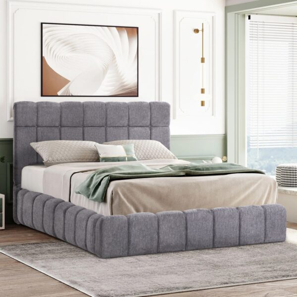 ΚΡΕΒΑΤΙ ΔΙΠΛΟ ΜΕ ΣΤΡΩΜΑ & ΑΠΟΘ.ΧΩΡΟ RAMON HM21168 ΓΚΡΙ ΜΠΟΥΚΛΕ--ΓΙΑ 160x200εκ - Image 2