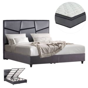 ΚΡΕΒΑΤΙ ΔΙΠΛΟ ΜΕ ΣΤΡΩΜΑ & ΑΠΟΘ.ΧΩΡΟ IRIDA HM21166 ΓΚΡΙ ΒΕΛΟΥΔΟ--ΓΙΑ 160x200εκ