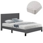 ΚΡΕΒΑΤΙ ΔΙΠΛΟ & ΣΤΡΩΜΑ TRILLOP HM21202.12 ΓΚΡΙ ΥΦΑΣΜΑ--ΓΙΑ 160x200εκ