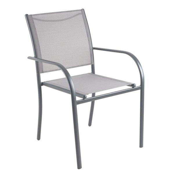 LANGLEY Πολυθρόνα Κήπου - Βεράντας, Μέταλλο Βαφή Ανθρακί Textilene Γκρι, Στοιβαζόμενη 55x68x87cm - Image 4