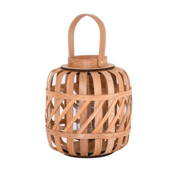 LANTERN ROUND Φανάρι Κήπου- Βεράντας Ξύλινο, Απόχρωση Φυσικό, με Γυάλινο ποτήρι Φ24x27cm - Image 3