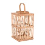 LANTERN SQUARE Φανάρι Κήπου- Βεράντας Ξύλινο, Απόχρωση Φυσικό, με Γυάλινο ποτήρι 24x24x41cm - Image 3