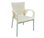 LARA Πολυθρόνα Pro Dining Στοιβαζόμενη, ALU Silver, PP - UV Protection Απόχρωση Εκρού 60x52x85cm - Image 5