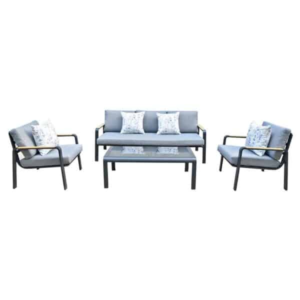 LATINO Set Σαλόνι Κήπου 4τεμ, Αλουμίνιο Μαύρο, Μαξιλάρια Γκρι, Γυαλί Μαύρο 2 Πολυθρ+1 Καναπ+1 Τραπεζάκι - Image 4