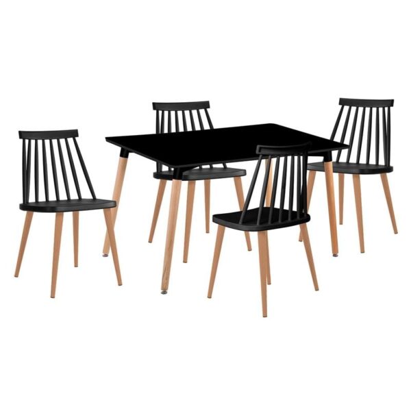 LAVIDA-ART Τραπεζαρία: Τραπέζι 120x80 Οξιά/MDF + 4 Καρέκλες Μέταλλο Βαφή Φυσικό PP Μαύρο Table:120x80x73 Chair:43x48x77 - Image 3