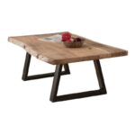 LIZARD Slim Τραπέζι Σαλονιού Καθιστικού, Μέταλλο Βαφή Μαύρο, Ξύλο Ακακία Φυσικό 115x65x40cm Solid Wood 25mm - Image 3