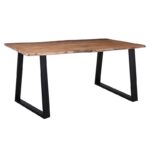 LIZARD-W Slim Τραπέζι Κουζίνας-Τραπεζαρίας, Μέταλλο Βαφή Μαύρο, Ξύλο Ακακία Φυσικό 140x80x77cm Solid Wood 25mm - Image 3