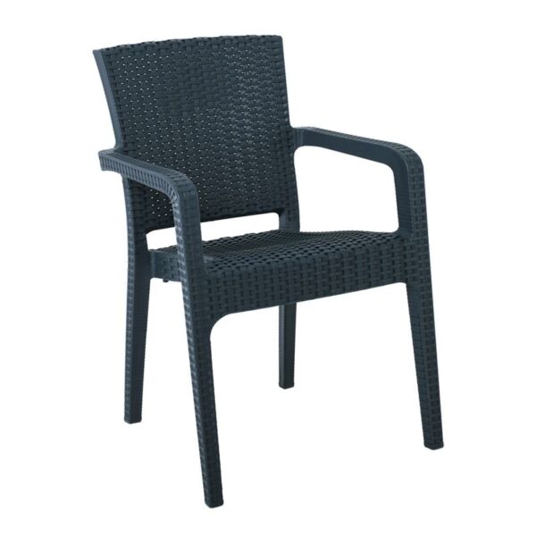 LORA Πολυθρόνα Κήπου Στοιβαζόμενη, PP (Rattan Look) Απόχρωση Ανθρακί 57x57x87cm - Image 7