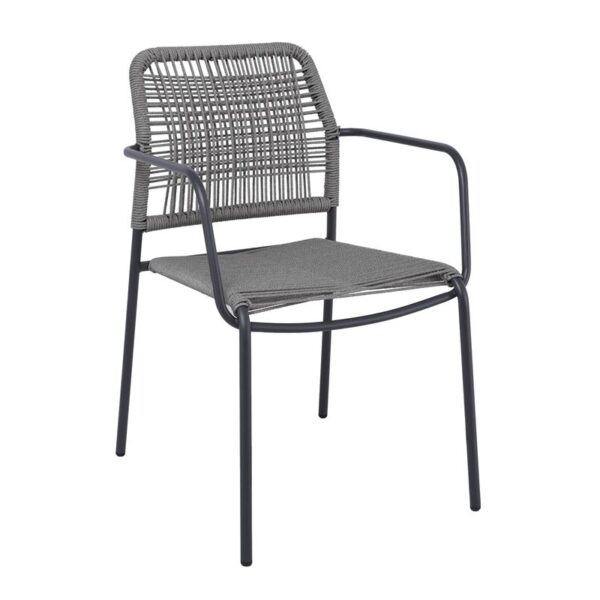 LUIGI Πολυθρόνα Βεράντας-Κήπου Μέταλλο Βαφή Ανθρακί, Rope Wicker Γκρι, Στοιβαζόμενη 52x61x79cm - Image 7
