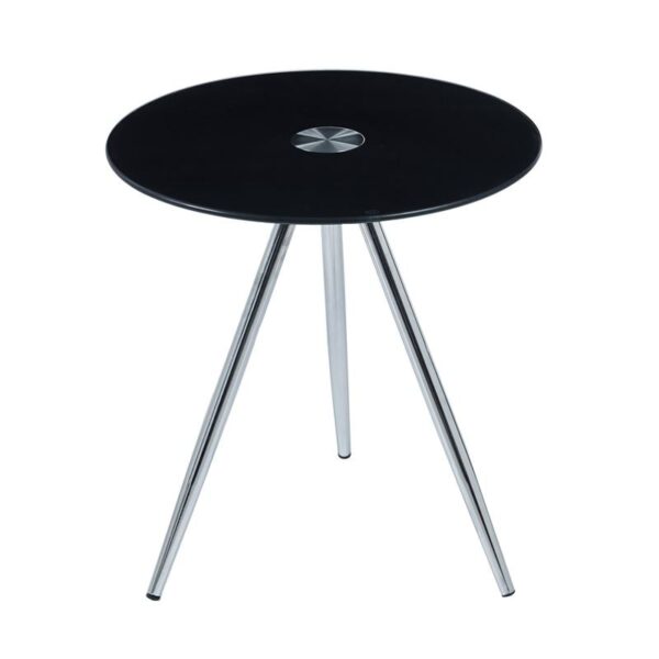 MABEL Τραπεζάκι Βοηθητικό Μέταλλο Χρώμιο - Γυαλί Μαύρο Tempered 8mm Φ50 H.51cm - Image 3