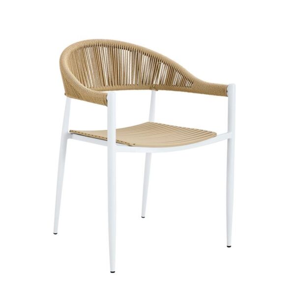 MALTA Πολυθρόνα Στοιβαζόμενη, Μέταλλο Βαφή Άσπρο, PP-UV Μπεζ Rope Wicker Φυσικό 57x57x76cm - Image 3
