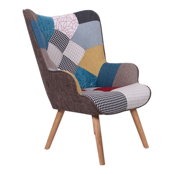 MARON Πολυθρόνα - Μπερζέρα Ξύλο Φυσικό, Ύφασμα Patchwork 69x76x97cm - Image 4