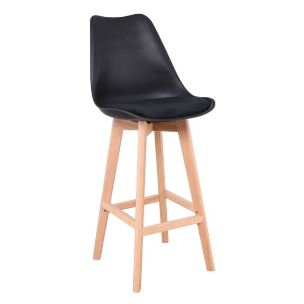 MARTIN Σκαμπό BAR Οξιά Φυσικό, Μαύρο PP & Ύφασμα Velure, Μονταρισμένη Ταπετσαρία 49x57x74/111cm - Image 7