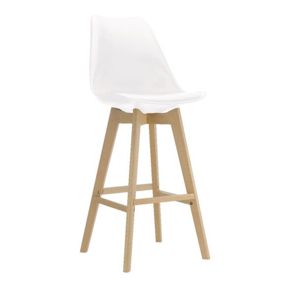 MARTIN Σκαμπό BAR Οξιά Φυσικό, PP-Pu Άσπρο, Μονταρισμένη Ταπετσαρία 49x57x74/111cm - Image 4