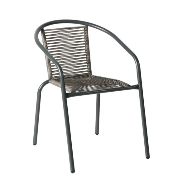 MIKA Πολυθρόνα Στοιβαζόμενη Κήπου, Μέταλλο Βαφή Ανθρακί, PE Rattan Γκρι 54x69x73cm - Image 3