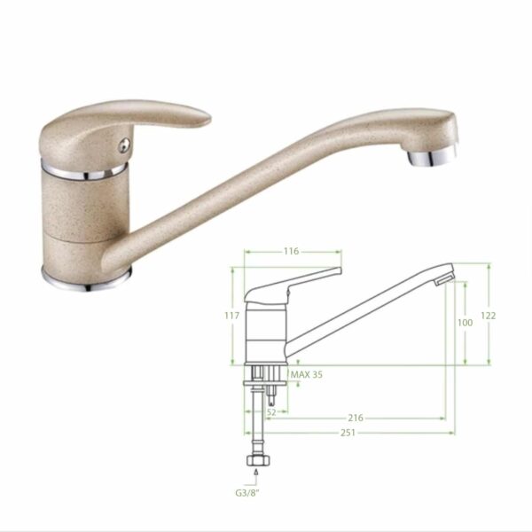 ΜΠΑΤΑΡΙΑ ΚΟΥΖΙΝΑΣ ΠΑΓΚΟΥ HM4869.02 ΜΑΚΡΥ ΡΟΥΞΟΥΝΙ- ΜΠΕΖ ΓΡΑΝΙΤΗΣ--25.1x12.2Υεκ. - Image 2