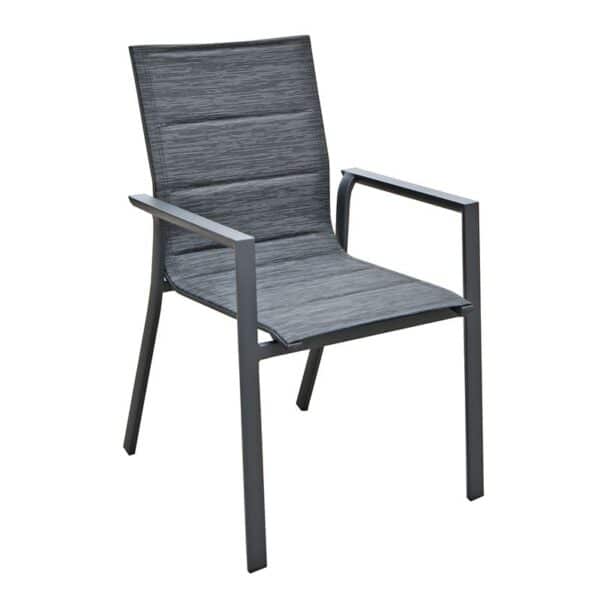 NAPOLI Πολυθρόνα Dining Αλουμίνιο Βαφή Μαύρο Textilene Ανθρακί, Στοιβαζόμενη 59x62x90cm - Image 4