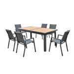 NAPOLI Set Dining ALU Κήπου: 6 Πολυθρόνες + Τραπέζι Επεκτ/νο Μαύρο-Καρυδί-Textilene Ανθρακί Tab:186+60x95x77Chair:59x62x90 - Image 3