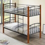 NORTLAN Κρεβάτι Κουκέτα Μέταλλο Βαφή Μαύρο, Ξύλο Καρυδί 97x201x160cm (Στρώμα 90x190cm) - Image 3