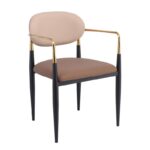 OLIVE Πολυθρόνα Μέταλλο Βαφή Μαύρο-Gold, Pu Μπεζ-Cappuccino 53x53x80cm - Image 7