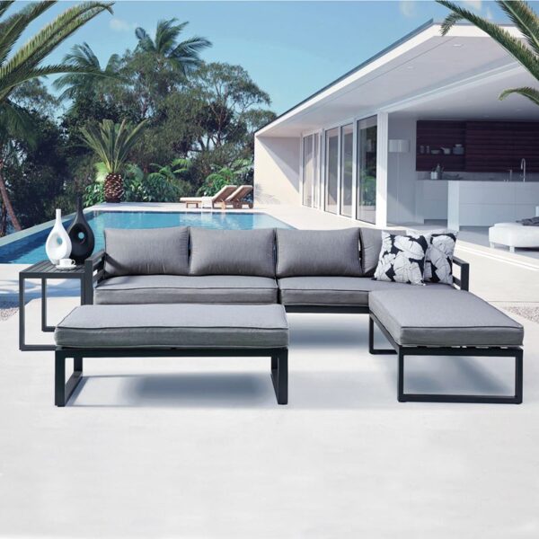 ORBEA Set Καθιστικό Κήπου ALU Ανθρακί, Καναπές 4Θ+2 Πάγκοι+ Τραπέζι, Μαξιλάρι Γκρι Σκούρο 250x68x60/120x65x30/68x42x52cm - Image 6