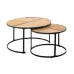 PABLO Set-2 Τραπεζάκια Σαλονιού-Καθιστικού, Μέταλλο Βαφή Μαύρο, Απόχρωση Φυσικό Φ.60 H.41cm + Φ.80 H.45cm - Image 3