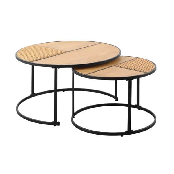 PABLO Set-2 Τραπεζάκια Σαλονιού-Καθιστικού, Μέταλλο Βαφή Μαύρο, Απόχρωση Φυσικό Φ.60 H.41cm + Φ.80 H.45cm - Image 3