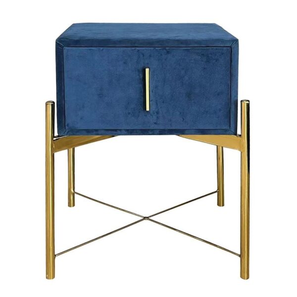 PASSION  Κομοδίνο με 1 Συρτάρι, Ύφασμα Velure Απόχρωση Μπλε 51x40x65cm - Image 3